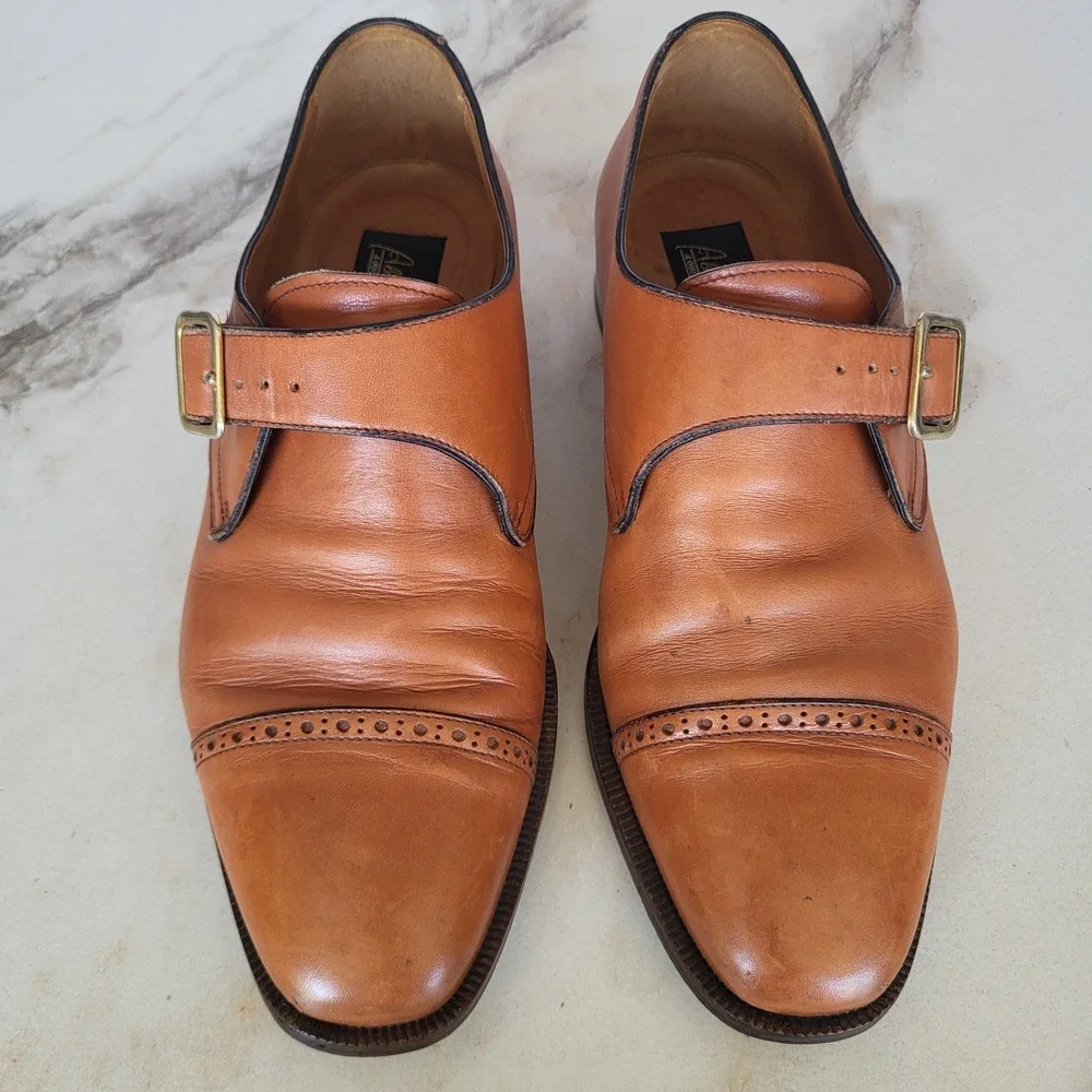 Alcaudio Bevilacqua Cap Toe Monk Strap Oxfords Tan Men's Size 42/9